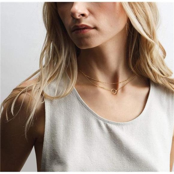 Layered Heart Necklace Pendant Handmade 18k Gold Plated Dainty Gold Choker - Picture 6 of 7